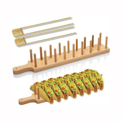 China Sustainable Kitchen Accessories Burritos Stand Tortilla Tray Taco Stand Bamboo Mexican Taco Holder Rack for sale