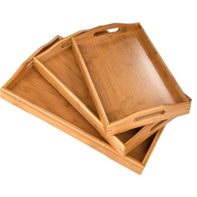 China Wholesale High Quality Home Coffee Food Tea Rectangle Serving Tray Bamboo Dishes With Handles for sale