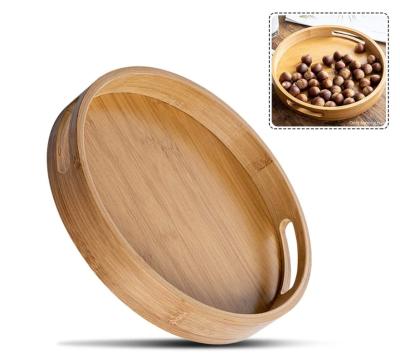 China Round Wooden Bamboo Modern Tray Handles Tea Coffee Table Tray Food Storage Platters Serving Decorative for sale