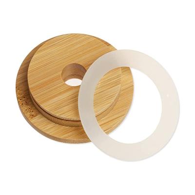 China Wholesale Hot Selling Reusable Custom Made Non-Refillable Mason Jar Bamboo Silicone Rings Size Lids With Straw Hole for sale