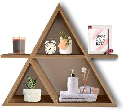 China Sustainable Handmade Floating Bamboo Triangle Shelf Bathroom And Bedroom Wall Shelf Home Decor for sale