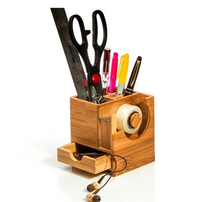 China Sustainable Bamboo Desk Organizer Pencil Holder Office Supplies And Accessories Storage Cart With Drawer for sale