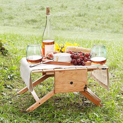 China 2022 New Arrivals OEM BBQ Camping Basket Convenient Foldable Outdoor Wood Carrier Bamboo Portable Wine Table For Picnic for sale