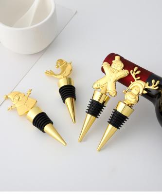 China Gold Logo Wine Stopper Wholesale Christmas Whiskey Vacuum Viable Custom Wine Bottle Mouths Bar Accessories for sale