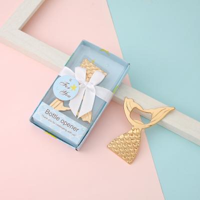 China Viable Vintage Style Creativity DIY Party Decorations Wedding Favor Rose Gold Mermaid Key Bottle Opener With Tag Card for sale