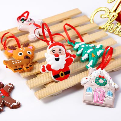 China Christamas Decoration 8pcs/bag Cartoon Santa Claus Elk Snowman Christmas Tree Hanging Pieces PVC Ornaments Creative Christmas Decoration Props for sale