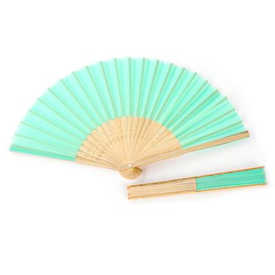 China Europe wedding bamboo/paper polyester folding hand fan for promotion without gift box for sale