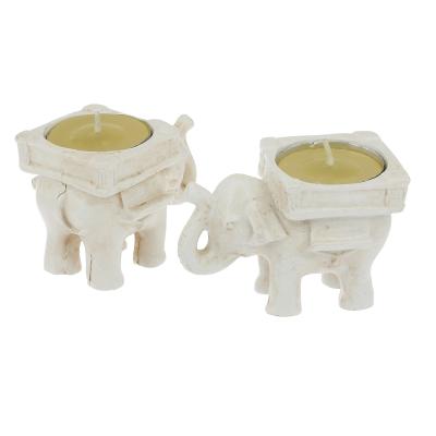 China Weddings Lucky Elephant Antique Ivory-Finish Tea Light Holder for sale