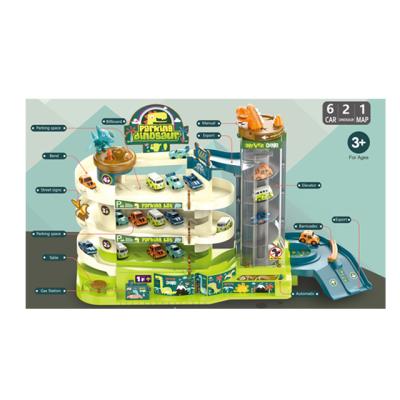 China Slot Toy Amazon Carryover Game Toy 4 Floor-Dinosaur Parking Building Lot Educational Game Set Railway Toys for sale