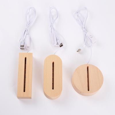 China Wholesale Modern Kids Daytime Gifts Night Light Wood Led USB 3D Wood Lamp Wood Base for sale