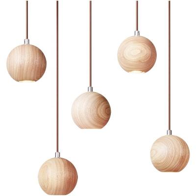 China Creative Living Room Lamps Morden Wooden Pendant Light Ball Lamp Bar Hanging Decorative Lighting Fixture for sale