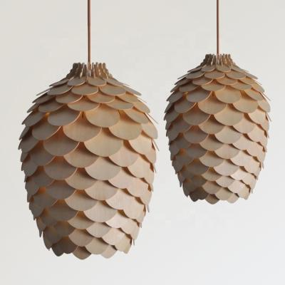 China Pinecone Modern Nordic Wooden Retro Pendant Lamps Led Modern Wood Bedroom Art Wood Lamparas Lighting Fixtures for sale