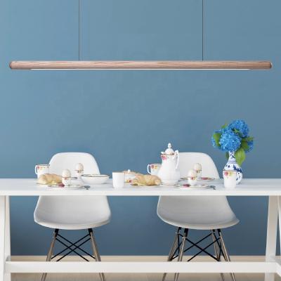 China Modern Nordic Solid Wooden Light Bedroom Kitchen Linear Light LED Hanging Modern Circular Long Strip Lights For Living Dining Room for sale