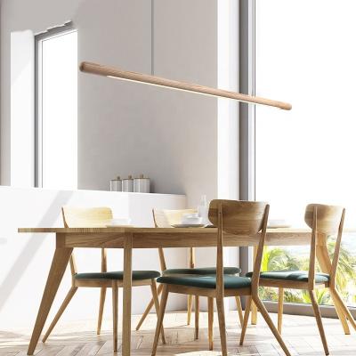 China Modern Minimalist Wooden Dining Room Pendant Lights Long Living Room Nordic Modern Bar Office LED Hanging Lamp for sale