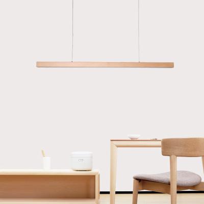 China Wholesale Modern Wooden Dining Room Linear Light Wooden Pendant Lights Long Living Room Nordic Modern Bar Office LED Hanging Lamp for sale