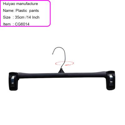 China Clothing Wholesale Recycled Adults Black Plastic Pants Hangers With Ridged Clips for sale