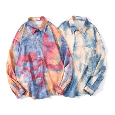 China Anti Shrinkage Mens Fashion Tie Dye Loose Gradient Long Sleeve T-Shirt Fashion Brand Youth Mens Shirt for sale