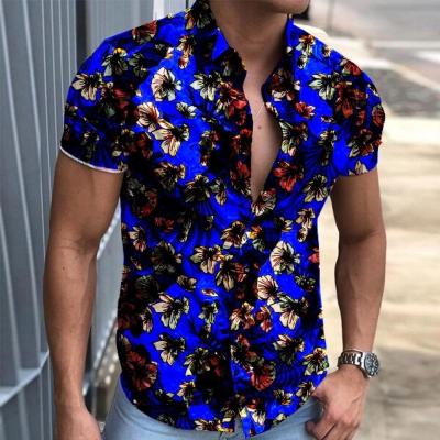 China Men's Crew T-Shirts Summer Stylish Casual Digital Anti-Shrink Digital Printing Floral Print Mens Beach Shirts for sale