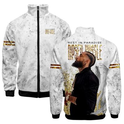 China Anti-wrinkle NIPSEY HUSSLE RAP Singer 3D Printed Zipper Jacket Stand Collar Hoodie Unisex Loose Casual Men's Long Sleeves Sweater for sale