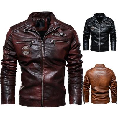 China New PU Windproof Coat European and American Motorcycle Use Modern Guy Plus Cashmere Leather Men's Leather Jacket for sale