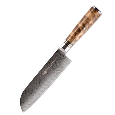 China Viable AUS-10 Damascus Santoku 7 Inch Kitchen Knife Japanese Professional Damascus Chef Knife for sale