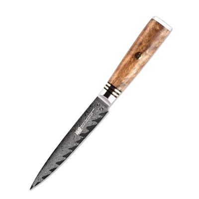 China FINDKING AUS-10 Arrow Pattern Sapele Handle Damascus Steel Viable Steel Wooden Knife 5 Inch 67 Layers Utility Knife Fruit Knives for sale