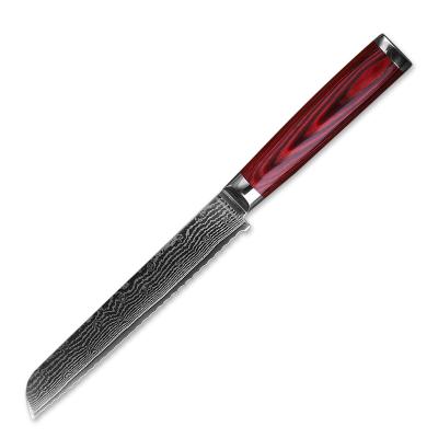 China FINDKING Viable Red Color Handle Wooden Bread Knife In 67 Layers Damascus Steel Bread Knife for sale