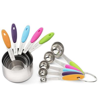 China 10 Pcs Sustainable Colorful Stainless Steel Measuring Cup Spoon With Silicone Handle for sale