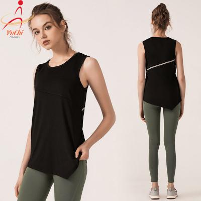 China Breathable Spring Solid Color Lady Sports Fitness Bottom Female Vest And New Summer Style Irregular Yoga Vest for sale