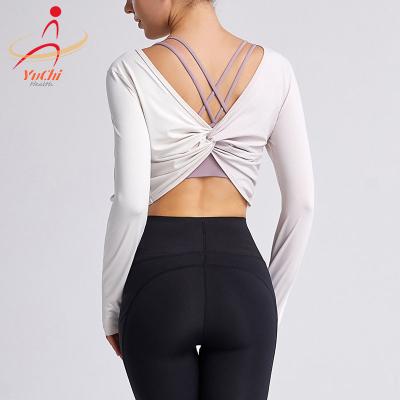 China Reversible Anti-wrinkle Women's Fitness Tops Ribbed Twist Front Crop Workout Running Long Sleeve Tops for sale