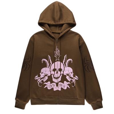 China Anti-wrinkle skull print rhinestone spider drill hoodie dark winter for girl women's hoodies for sale