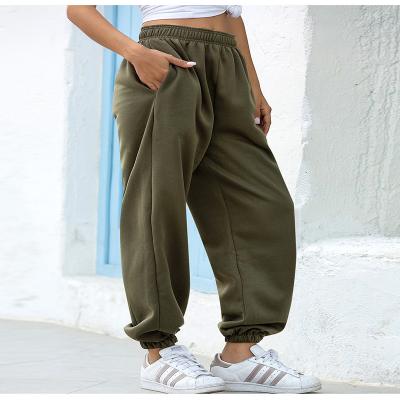 China Breathable ladies four seasons sports waist pants high tops basic loose women's casual home cotton wholesale for sale