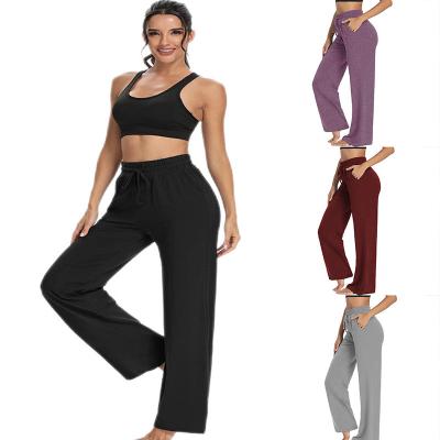 China 2021 New Color Plain Woman Pants Breathable Casual Wide Leg Sweatpants Lace Up Yoga Pants for sale