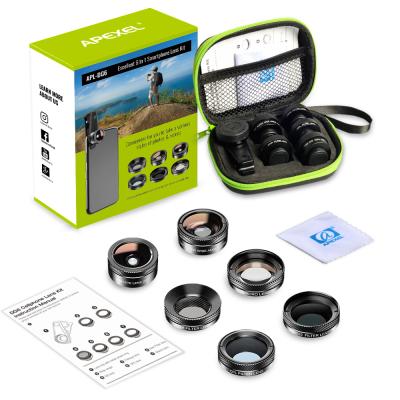 China Aluminum + ABS Optics Lens+ 2021 Trending Products Mini 6 in 1 Moving Camera Lens Kit With Universal Soft Pad Clip APL-DG6V2 for sale