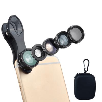 China Universal Mobile Multifunctional Wholesale Camera Lens CE RoHS Approved Clip Gift Optical Project 5 in 1 Lens Kit For All Smartphone for sale