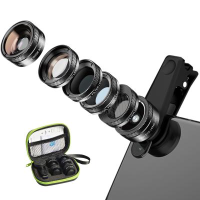 China Apexel HD Selfie Selfie Detachable Detachable Wide Angle Filter Multi-Function Current Macro Lens Mobile Available Private Label 6 in 1 Lens Set for sale