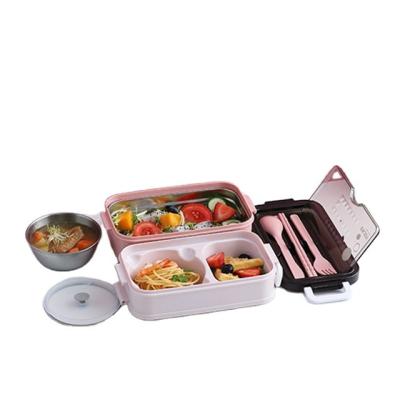 China New Viable Lunch Box Bento Box For Student Office Worker Double-Layer Microwave Heating Lunch Container Food Storage Container for sale