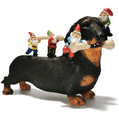 China Folk Yard Art Waterproof Resin Dog Eating Art Funny Indoor Outdoor Garden Bones Dwarf Gnomes Dachshund Statue for sale