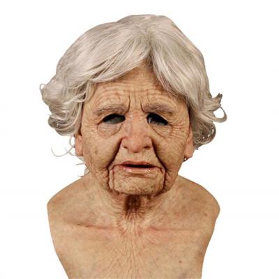 China Eco-friendly Scary Latex Crafts Adults Full Head Gray Hair Realistic Wrinkle Old Woman Mask Halloween Cosplay Party Mask for sale