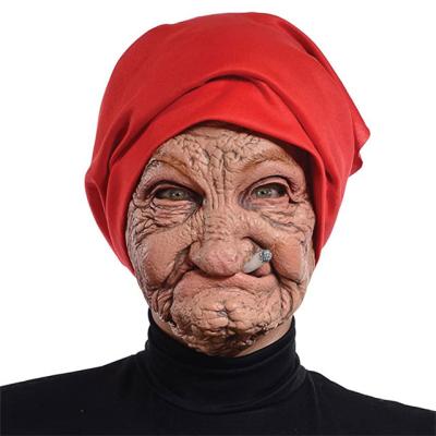 China Old Lady Costume, Holiday Party Women Eco-Friendly Gift Headgear Props Realistic Funny Scary Wrinkle Old Man Latex Mask for sale