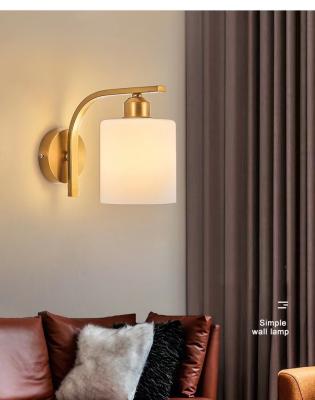 China American Simple Light Luxury Indoor Bedroom Bedside Wall Lamp Copper Color Hotel Living Room Aisle Stair LED Bracket Light for sale