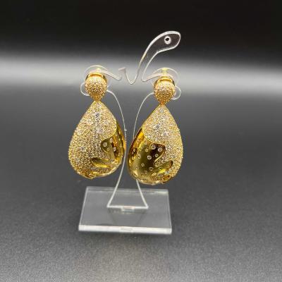 China CLASSIC hot sale factory wholesale fashion glass drop earrings copper gold plated pear dangle earrings for sale