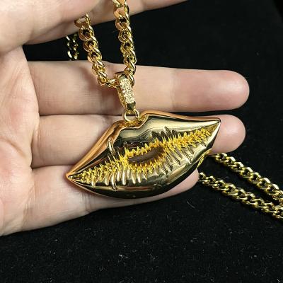 China 2022 Fashion High Quality Gold Plated Cute Big Chinese Men's Stainless Steel Pendant With Lips Chain Necklace Gold for sale