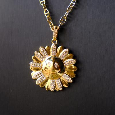 China Fashion 18K Gold Plated Lion Head Sunflower 22K Gold Dangle Chain Necklace Pendant Jewelry for sale