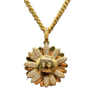 China Fashion 18K Gold Plated Lion Head Sunflower 22K Gold Dangle Chain Necklace Pendant Jewelry for sale