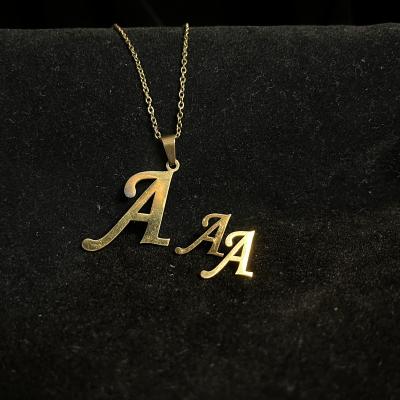 China Trendy Trendy Women A-Z Alphabet 26 Letters Earring Initial Pendant Necklace Silver Gold Plated Set Stainless Steel Jewelry for sale