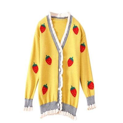 China Anti-wrinkle new Korean cardigan cartoon girl knitted jacquard long sleeve V-neck sweater for children in autumn 2020 for sale