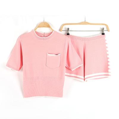 China Anti Shrink Summer T-shirt Pink Shorts Sleeves Round Collar Women 2 Piece Set Sweater And Pants Lounge for sale