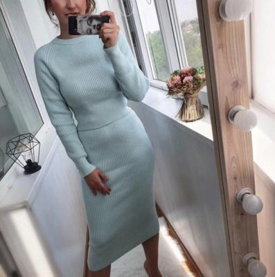 China High Quality New Women's Sweater&Skirt Set QUICK DRY Warm Knitted Two Piece Women Set Autumn Slim Fit Casual Pullovers and Dress for sale