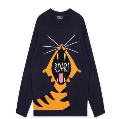 China 2020 Anti-wrinkle Tibet low-neck sweater cyan tiger cartoon embroidery sweater small round neck sweater for sale